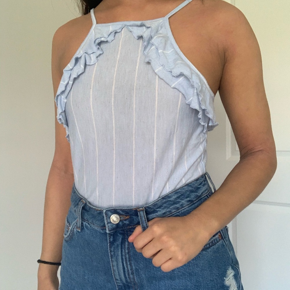 american eagle striped ruffle tank